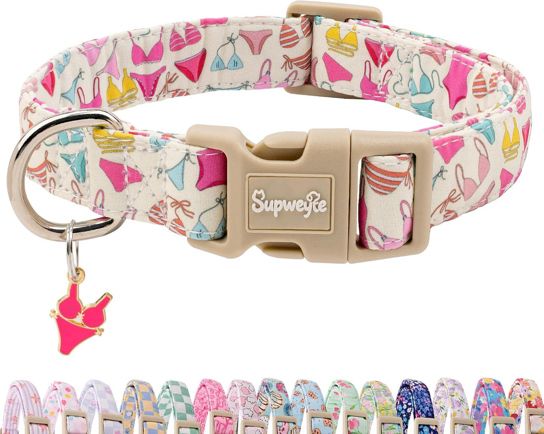 Cute Summer Beach Dog Collar for Girls, Bikini Print XS