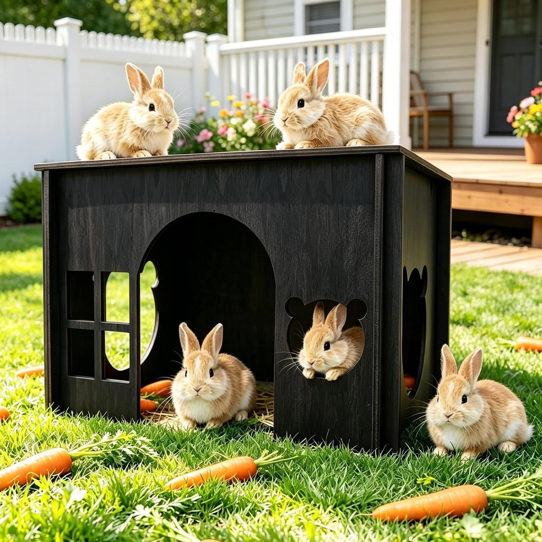 Large Sturdy Wooden Rabbit Castle Hideout with Spacious Balcony