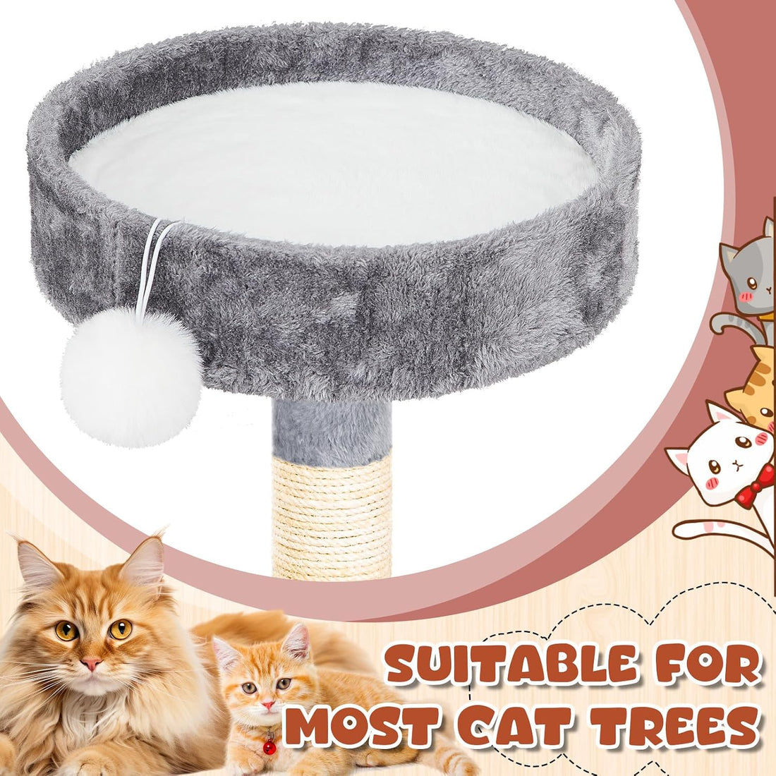 Abbylike 3 Pack 14" Round Cat Dog Bed Cushion Pad Mat Faux Rabbit Fur