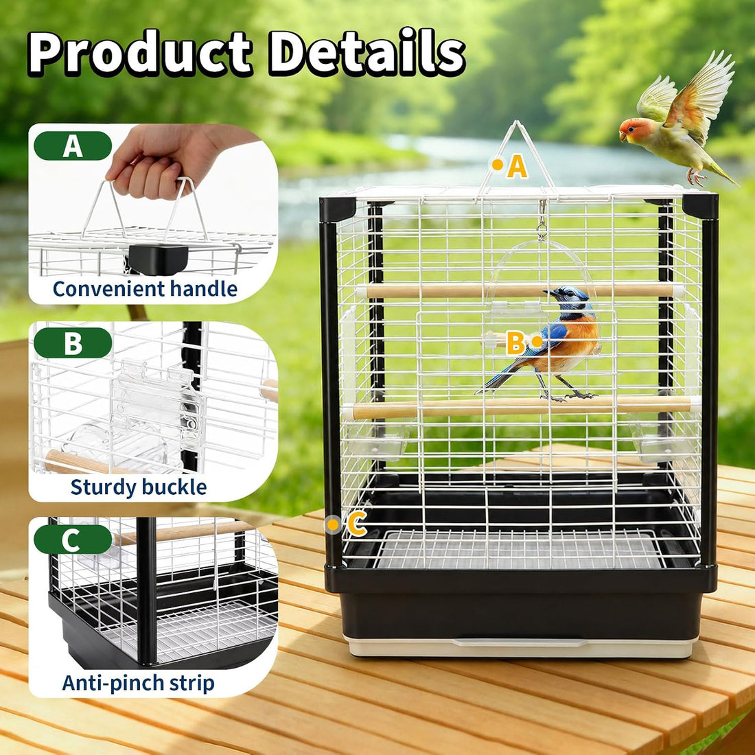 17.5inch Small Travel Bird Cage with Horizontal Wire for Parakeets