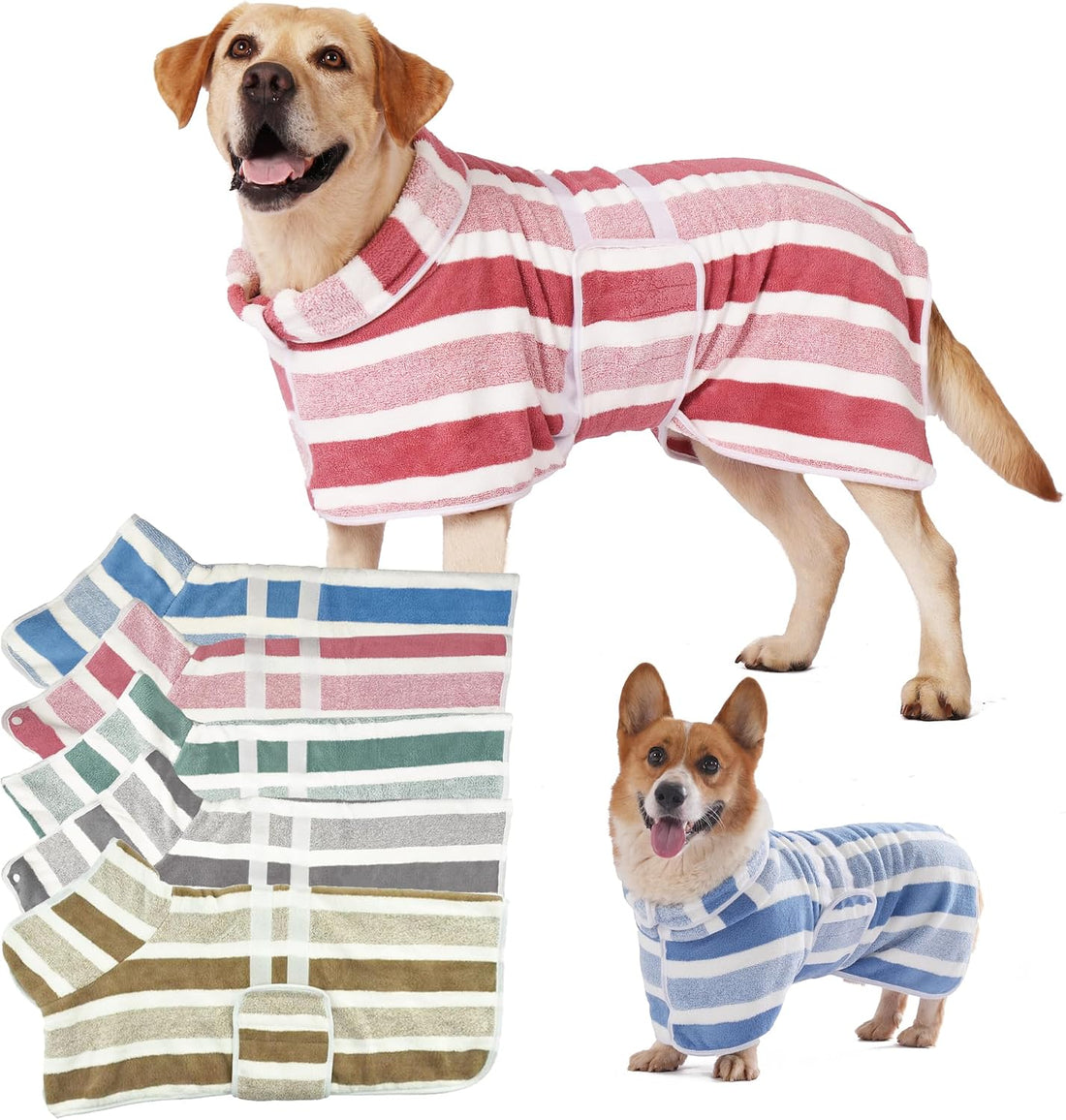 Dog Bathrobe, Quick-Dry Striped Drying Robe (Red, S)
