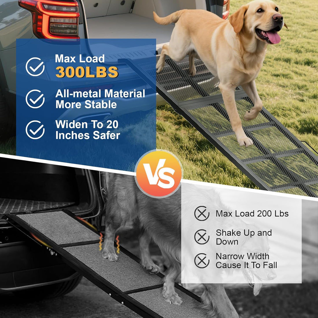Dog Ramp for Car, 74"x 20" Large Folding Pet Stair Ramp with Non-Slip