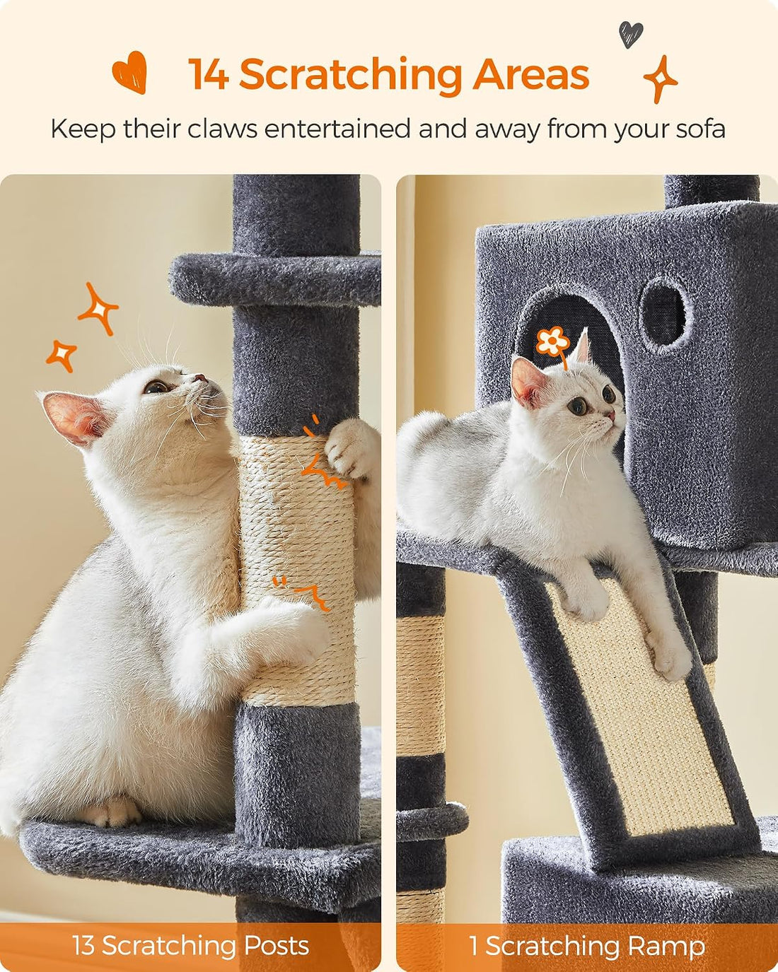 Feandrea Cat Tree, 81.1-Inch Large Cat Tower, Multi-Level Condo