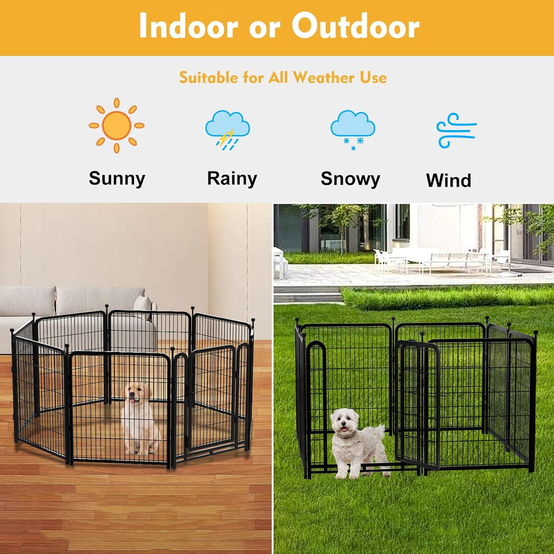 Getlay Dog Playpen 48 inch 8 Panels Total 17.7 Ft Dog Fence Outdoor