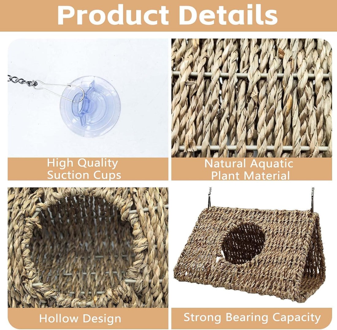 Hanging Reptile Hide Cave,Natural Seagrass Bearded Dragon Hammock