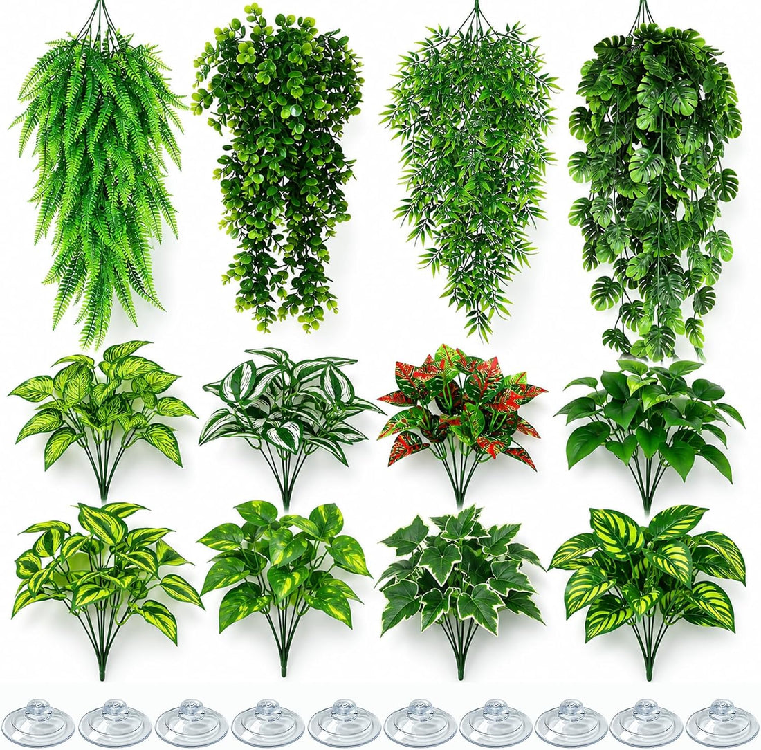 12Pcs Reptile Vines Leaves Plants for Bearded Dragon Tank Accessories