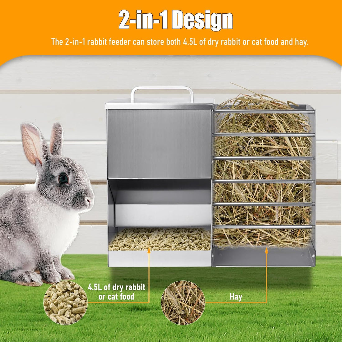 Rabbit Feeder for Cages, 2 in 1 Rabbit Hay Feeder Set
