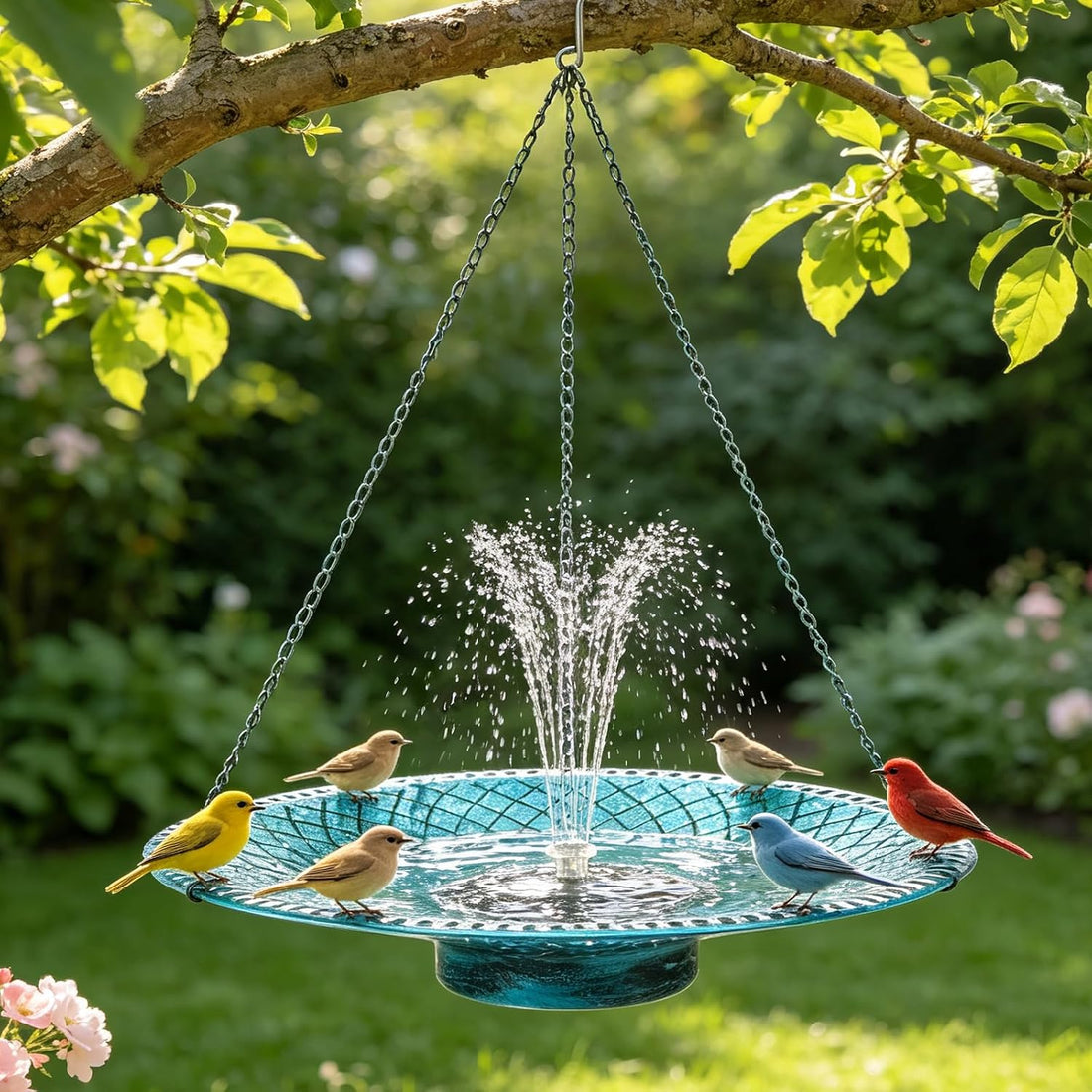 19.6" Large Hanging Bird Bath with Solar Fountain