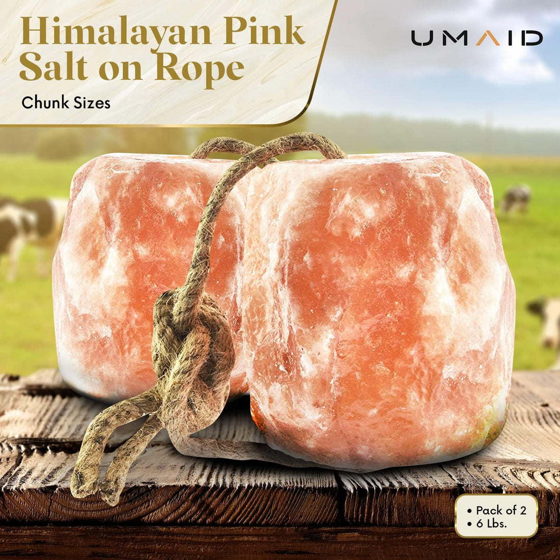 UMAID Himalayan Salt Lick 6 lbs on Rope for Horse, Deer