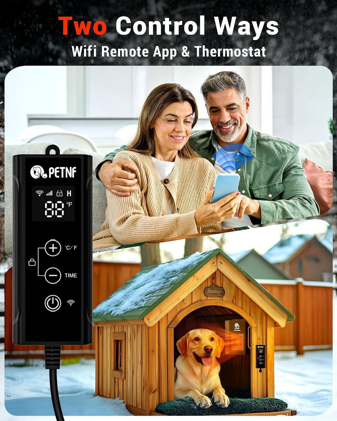 PETNF Dog House Heater – 45℉ to 113℉ Thermostat with WiFi App Control
