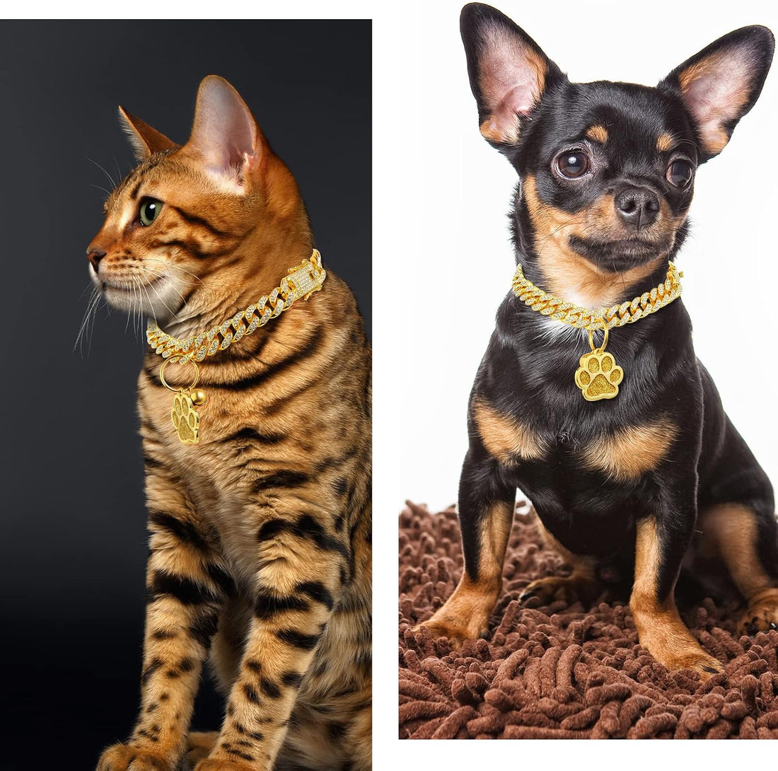 Hillban Cat Collar Diamond Chain Glitter Collar Walking Metal