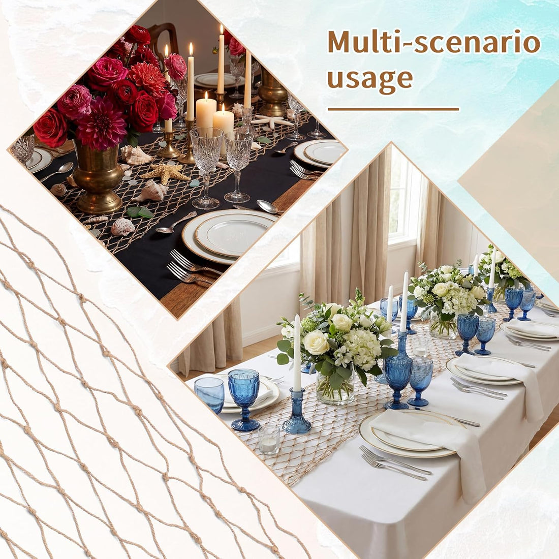 SATINIOR 12 Pcs 12 x 72'' Fishing Net Table Runner Party Decor