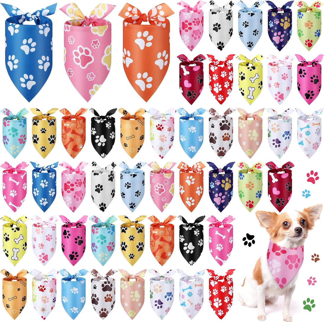 Abbylike 100 Pcs Halloween Dog Bandanas Bulk Cute Dog Paw Prints