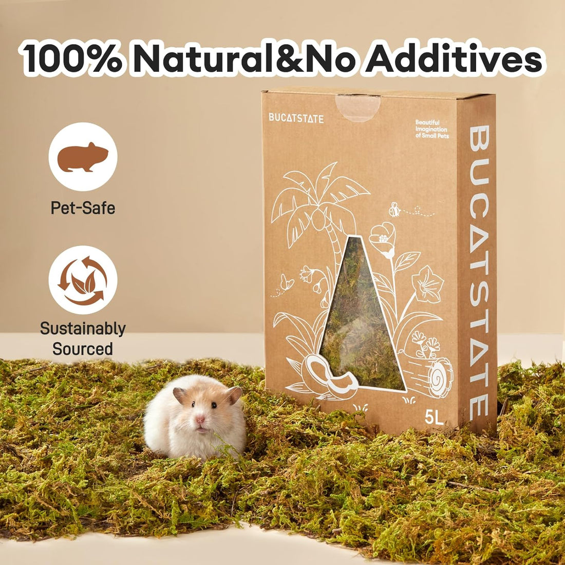 BUCATSTATE 5L Hamster Bedding, Natural Forest Moss Odor Control