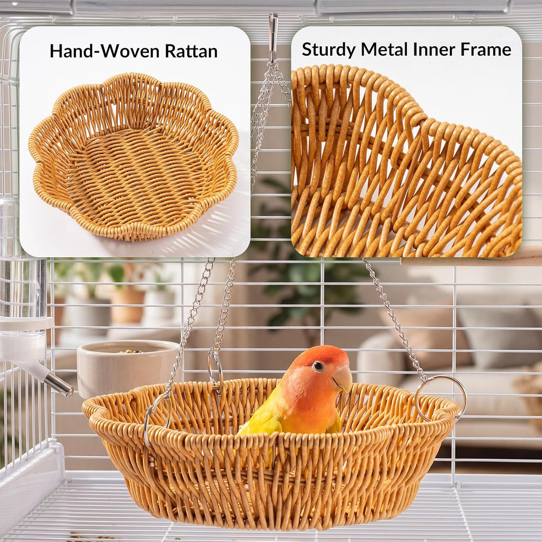 26 PCS Bird Foraging Toys Set with Hanging Rattan Basket Swing