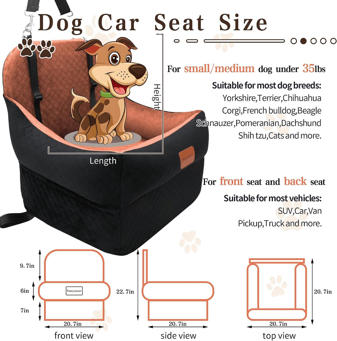 Dog Booster Car Seat for Small/Medium Dogs up to 30 lbs,Interior 7