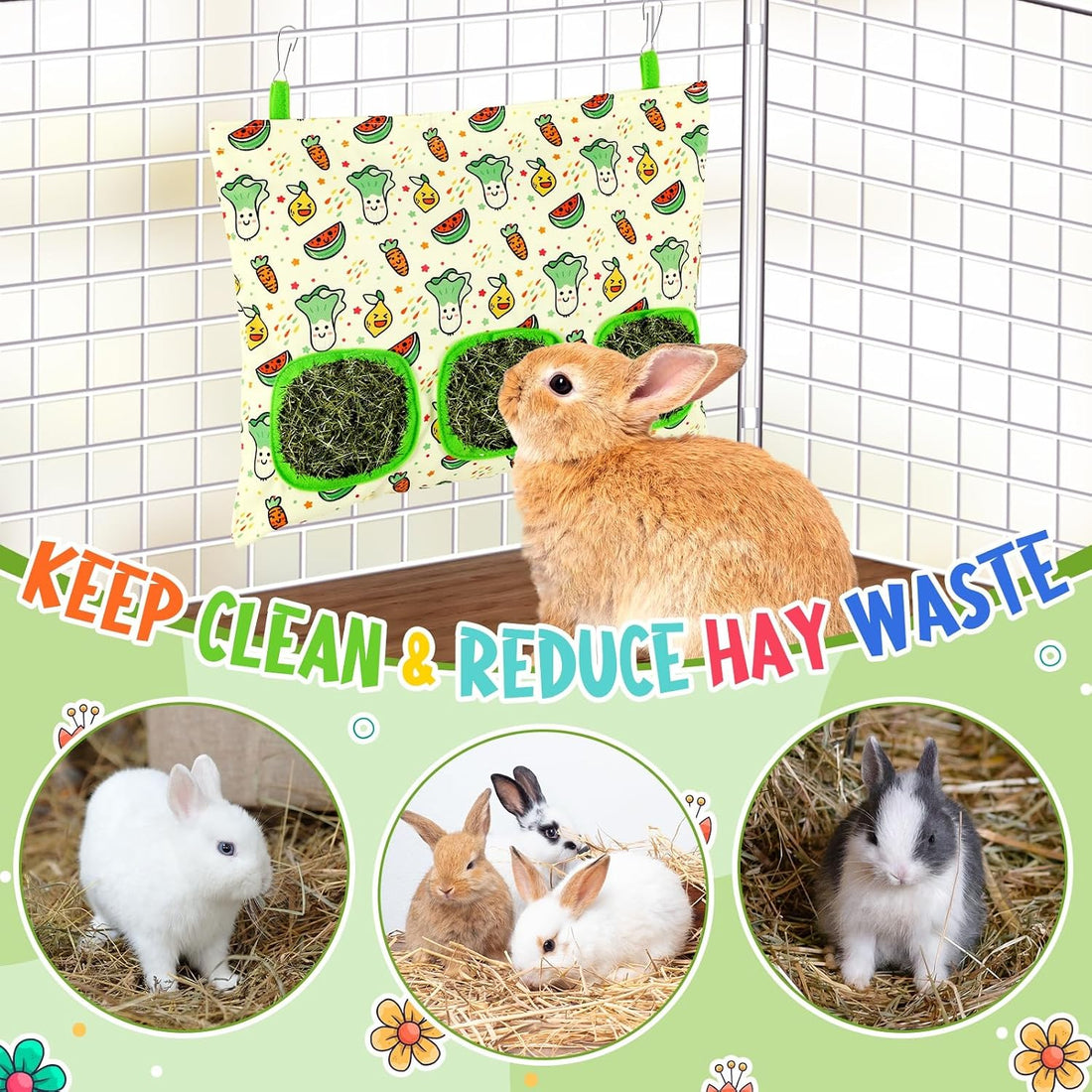 UPINS 2 Pack Guinea Pig Hay Feeder Bag,Bunny Rabbit Cage Bag Hanging