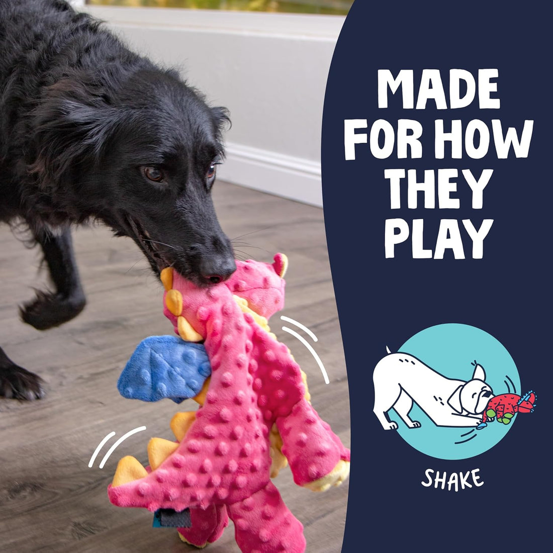 goDog Bubble Plush Dragons Squeaky Dog Toy, Chew Guard Technology