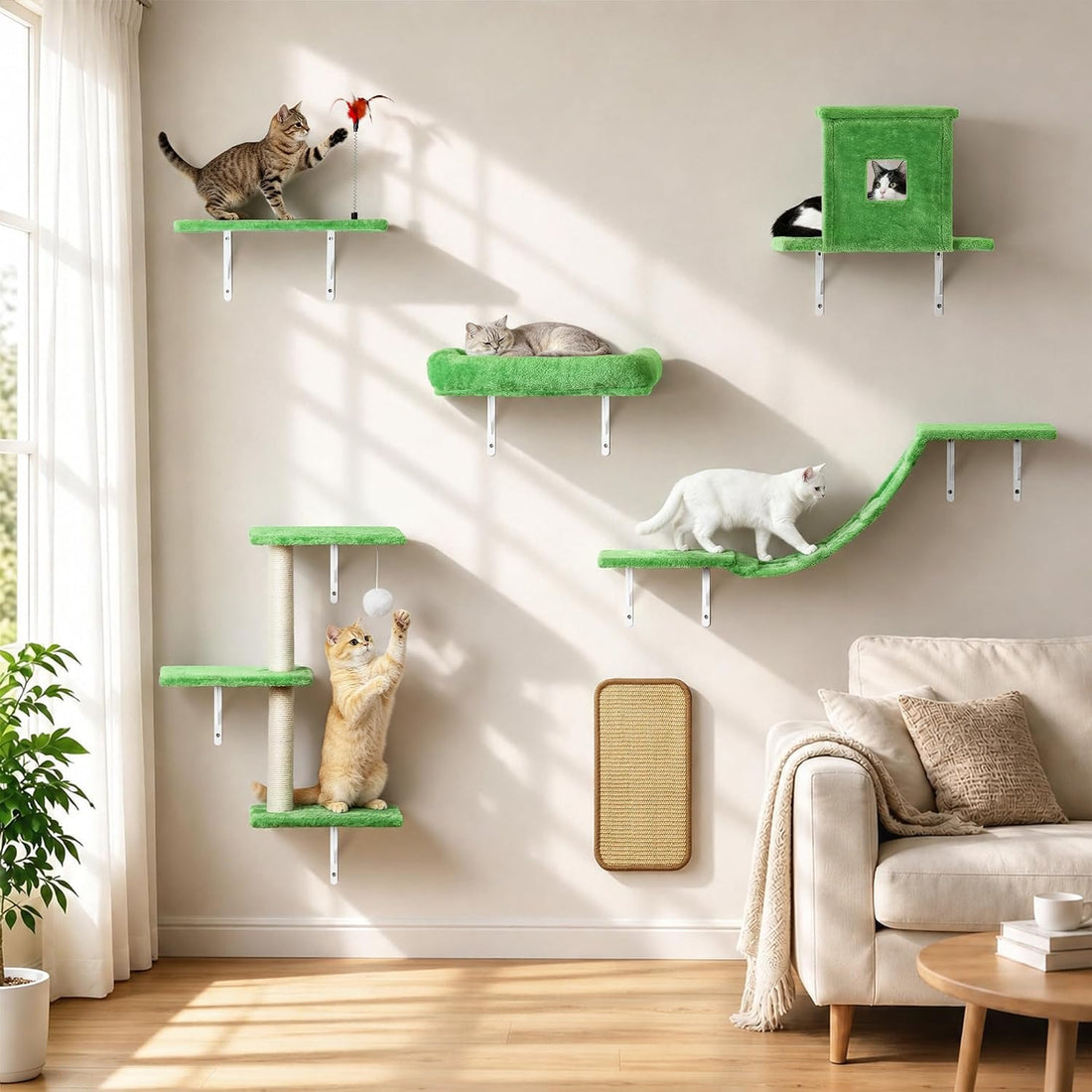 Cat Wall Shelves, 6-in-1 Cat Wall Furniture Set