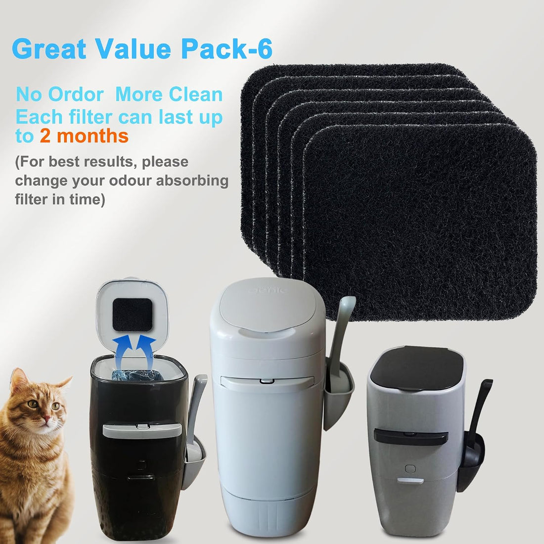 PurifyLogix 6PCS Activated Charcoal Filters for Litter Genie Standard