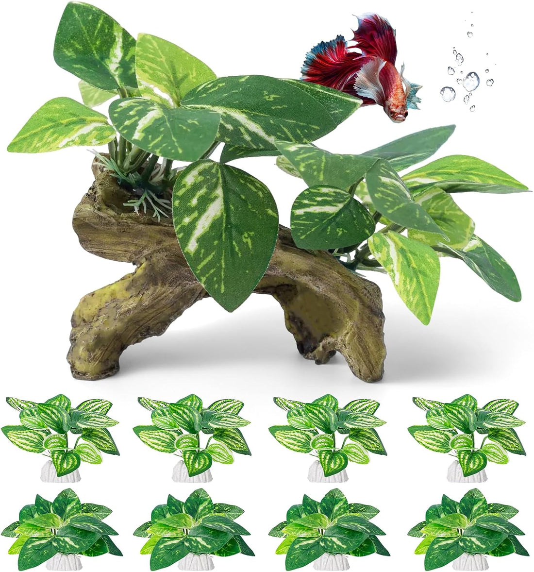 CousDUoBe 12 Pcs Betta Fish Tank Decor，Silk Aquarium Plants Green