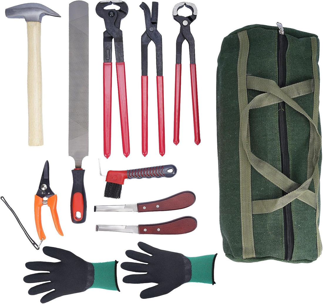 lukar 12PCS Horse Farrier Tools Kit Hoof Trimming Tools with Handbag