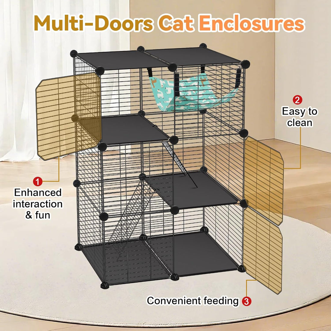 VISCOO Cat Cage, 3-Tier DIY Catio Cat Enclosures, 24"x16"x 36"