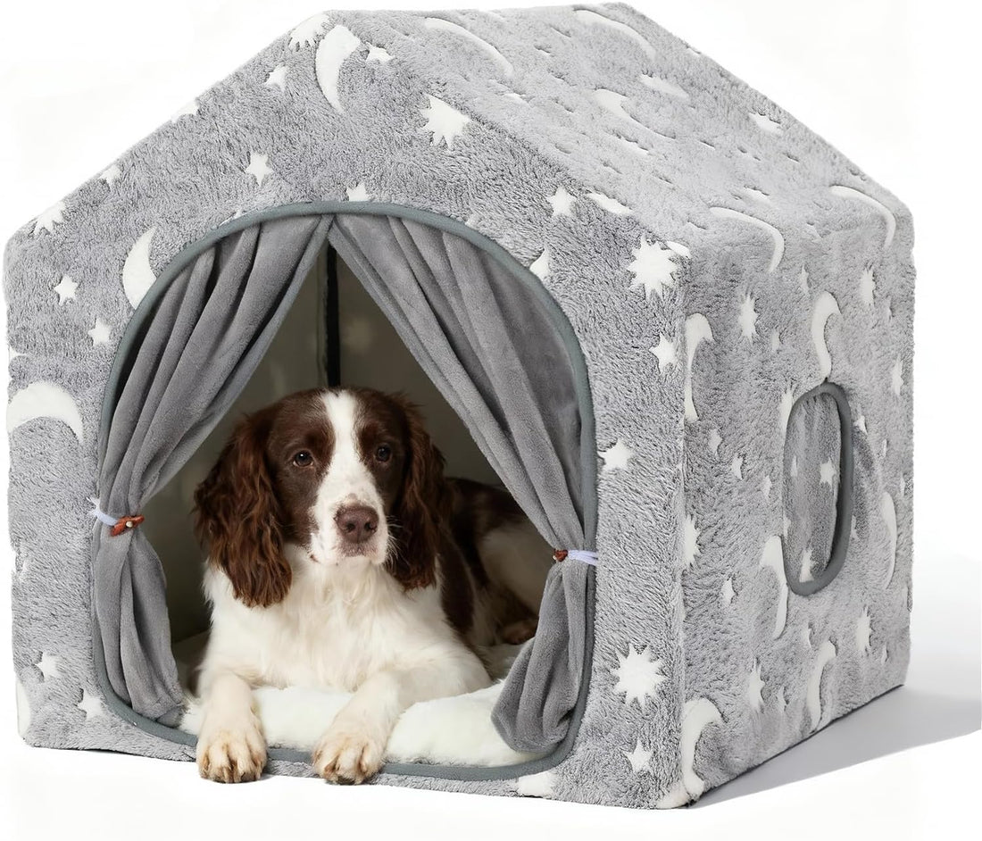 Indoor Dog House, Soft Warm Glow Dog Cave for Cat & Small Dogs