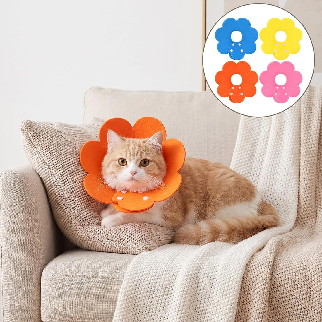 cobee 4 Pcs Felt Cat Recovery Collar, Cute Flower Felt Cat Cone Collar