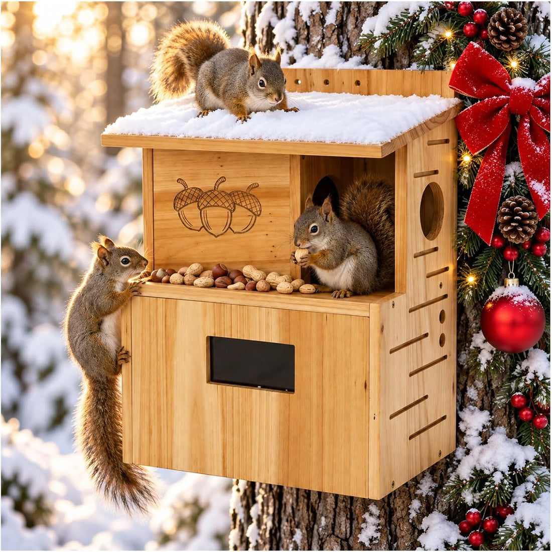 Squirrel House for Outside, Squirrel Box with Window, Fir Wood