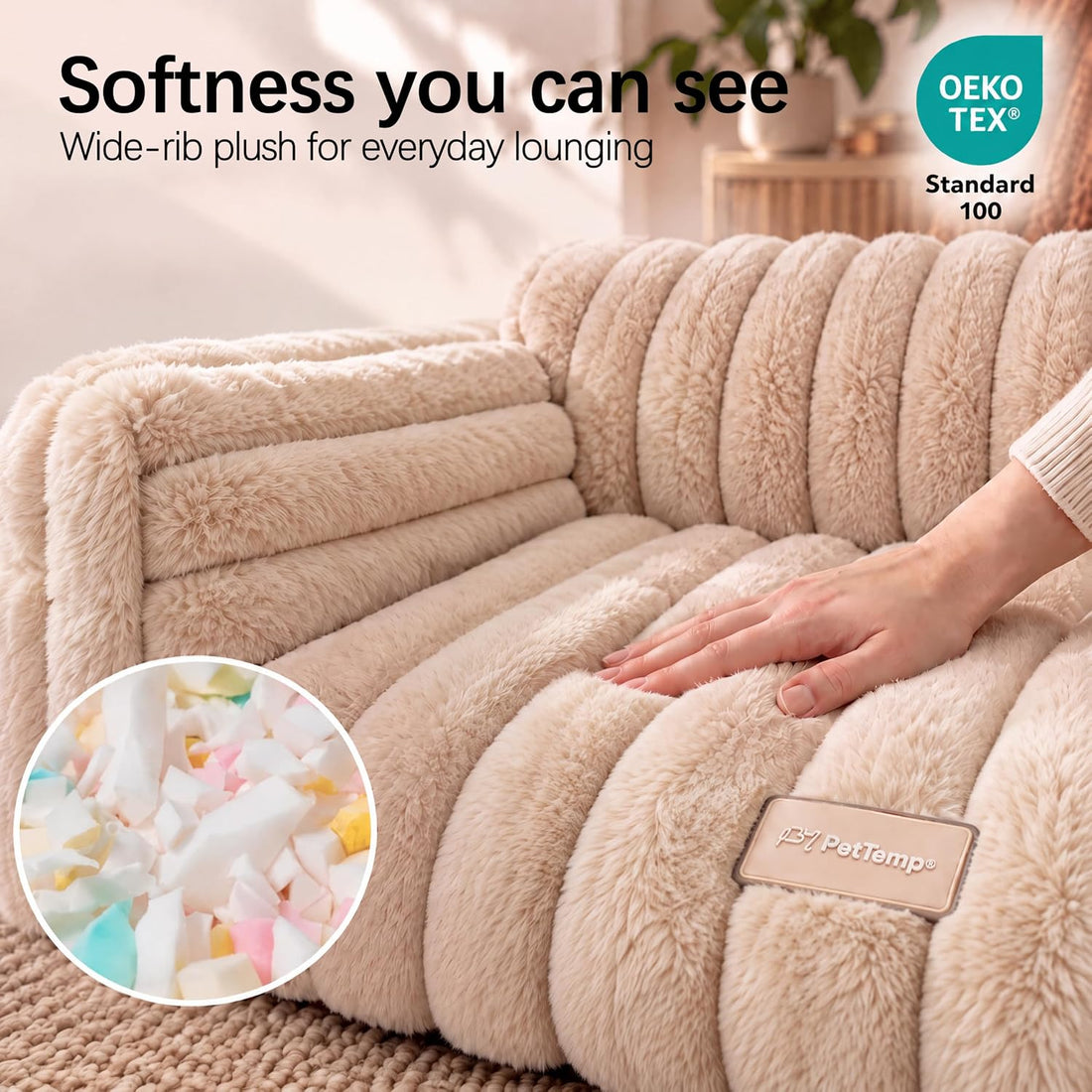 Indoor Heated Cat Sofa, Heated Dog Bed for Small Dogs,Plush Bolster