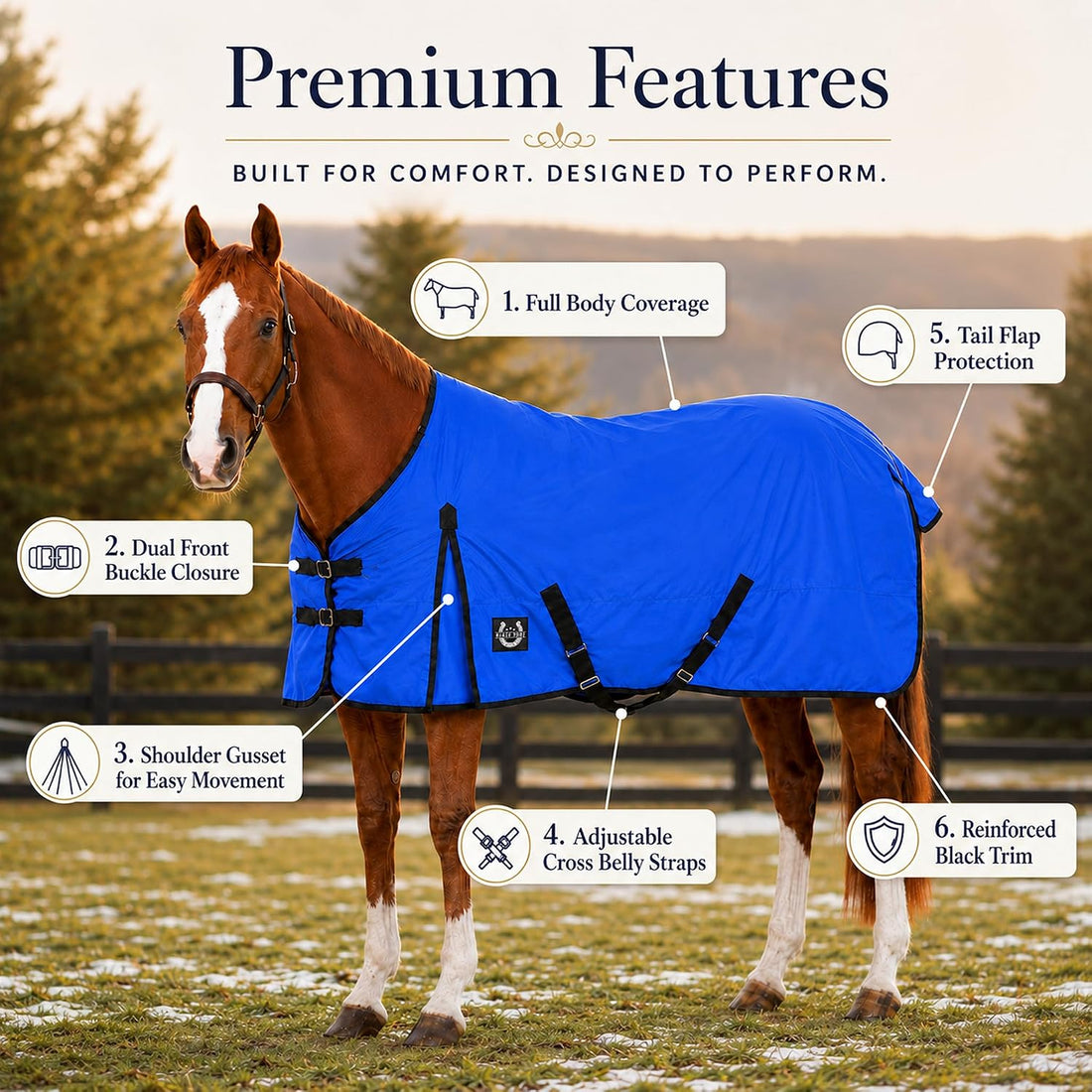 Horse Blanket 600D Ripstop Winter Turnout Blanket, 250 GSM Polyfill