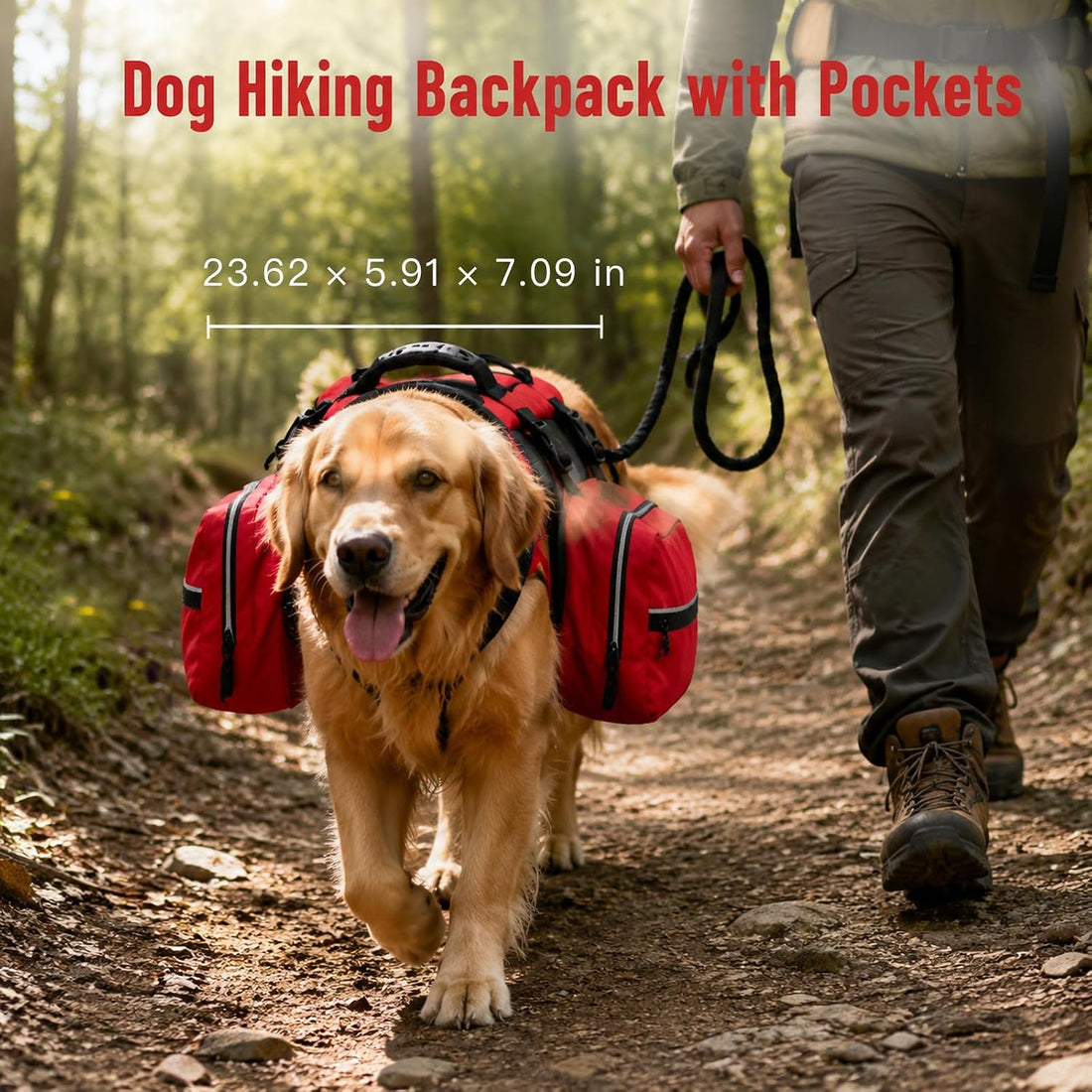 Dog Hiking Backpack, Dog Harness with Pockets Lightweight 2 in 1
