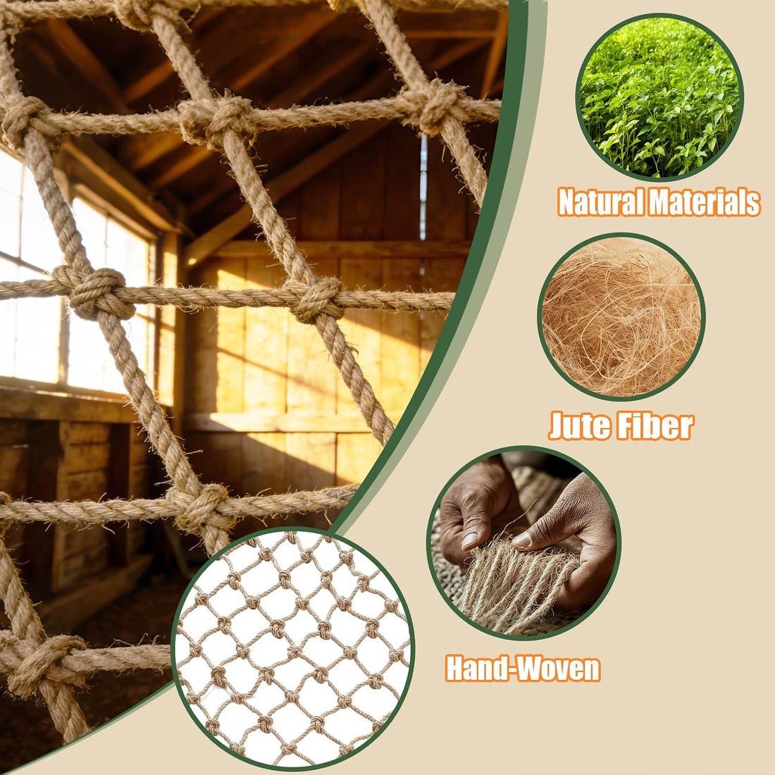 HARERNET Jute Hemp Rope Net Balcony Safety Net for Kids Climbing