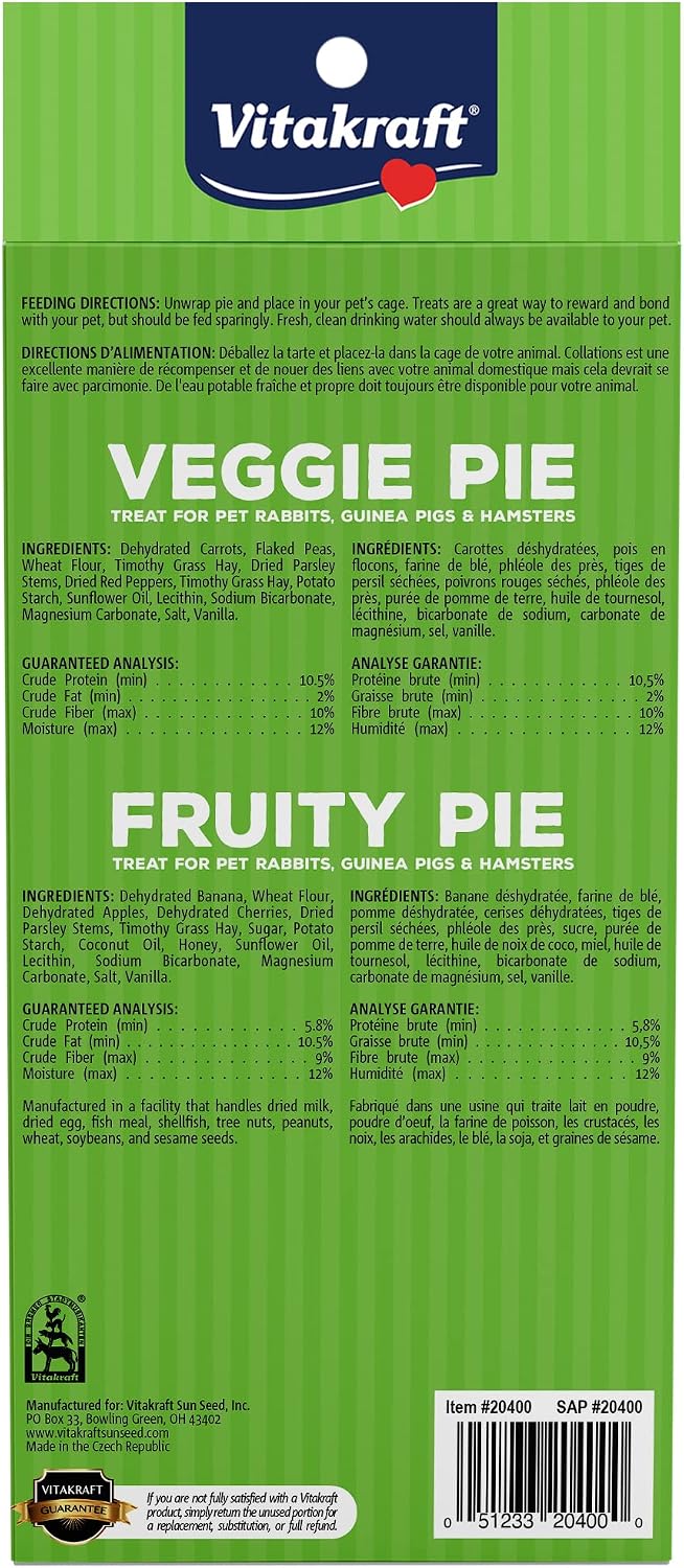 Vitakraft Veggie & Fruity Pie Treat for Pet Rabbits, Guinea Pigs