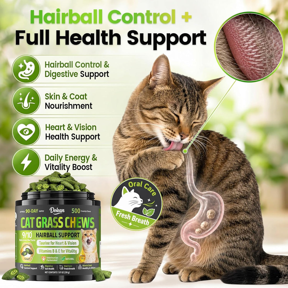 Cat Grass Treats, Hairball Treatment for Cats, for Indoor Cats