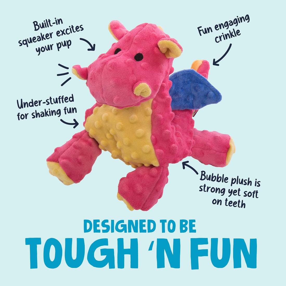 goDog Bubble Plush Dragons Squeaky Dog Toy, Chew Guard Technology