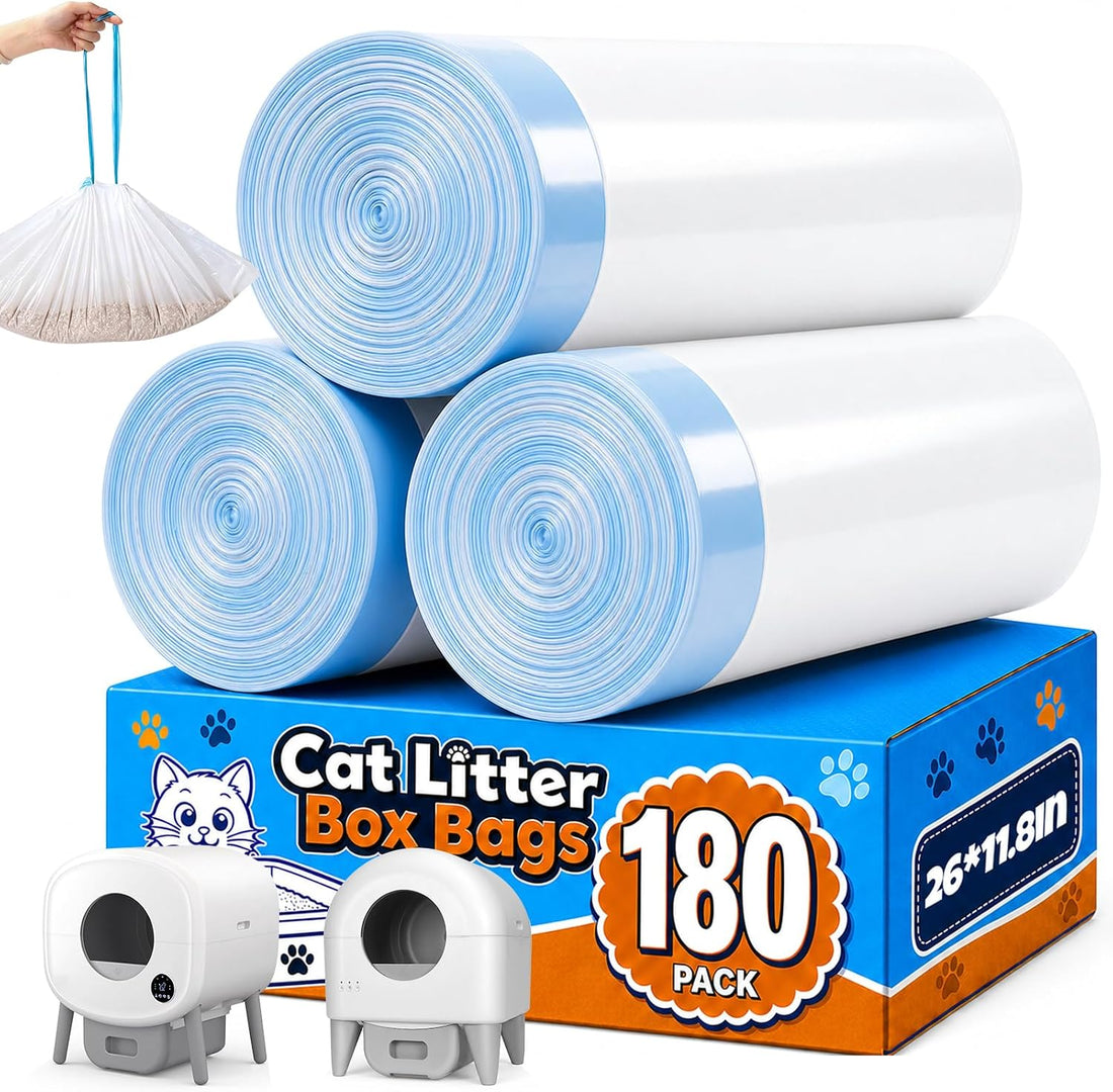 180 Count Automatic Cat Litter Box Liners, Drawstring Waste Bags