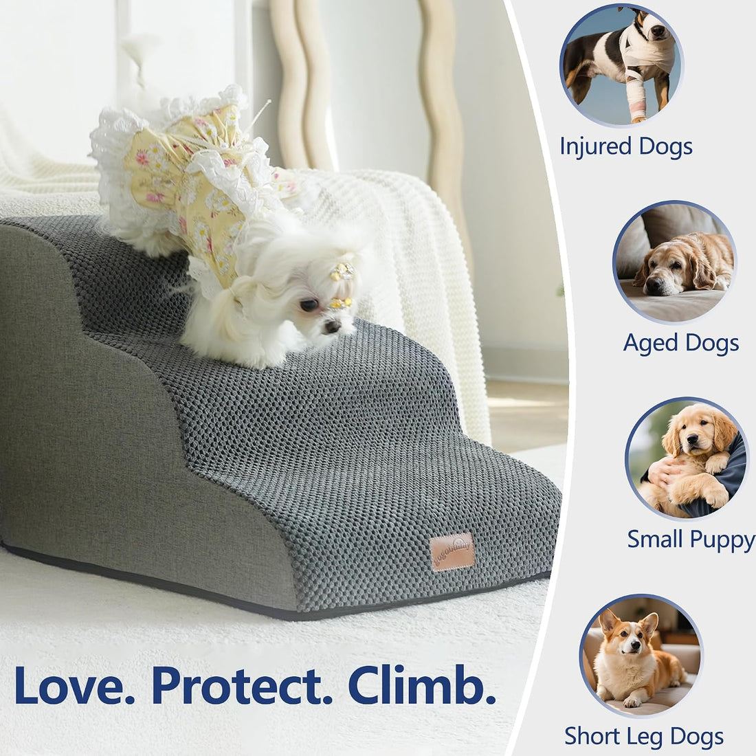 GoGoBunny Ramp Dog Stairs for Couch Sofa and Chair 15.7" H