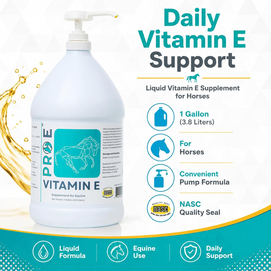 PRO E Equine Vitamin E Supplement, Liquid for Horses, 1 Gallon