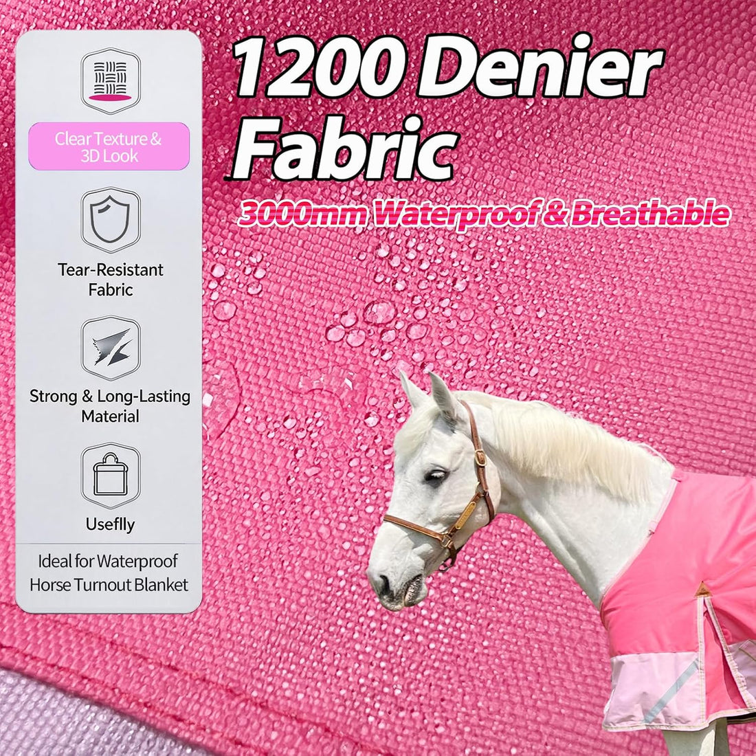 1200D 30-60°F Fall Turnout RAIN Sheet,No‑Fill,Reflective Tape,Pink
