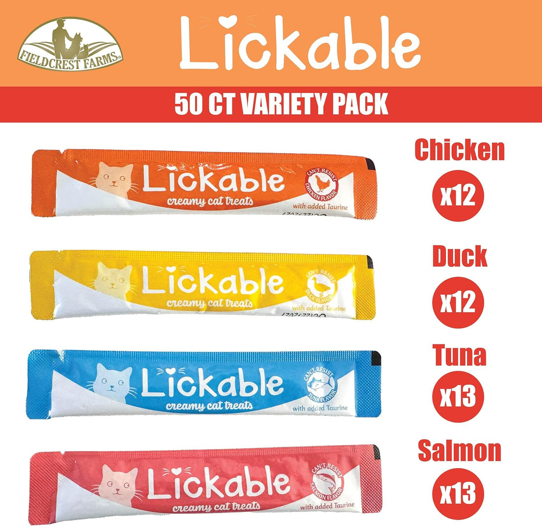 Fieldcrest Farms Lickable Cat Treats, 50 Count Variety Pack