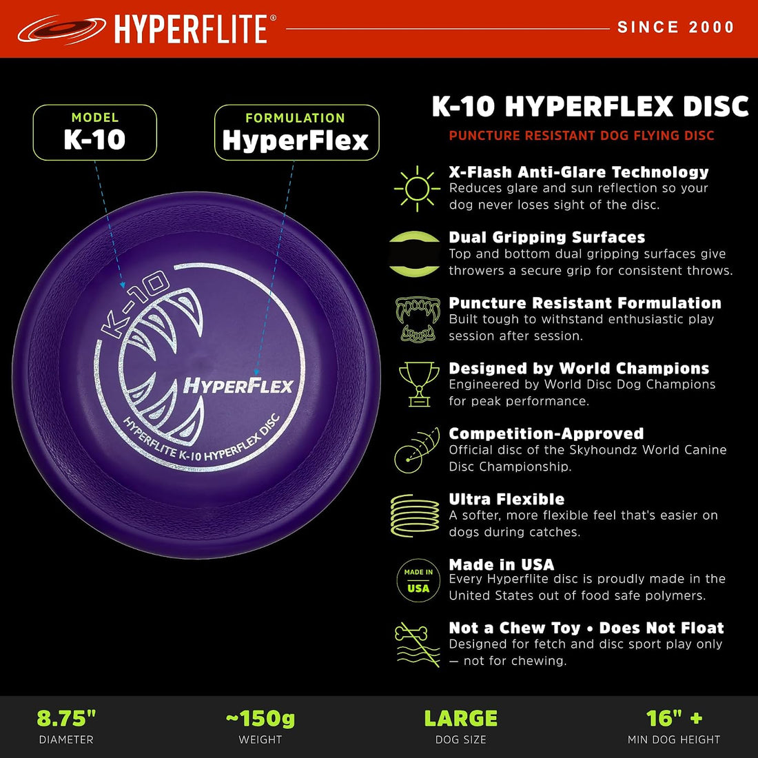 Hyperflite K-10 Hyperflex Dog Flying Disc – Ultra Flexible