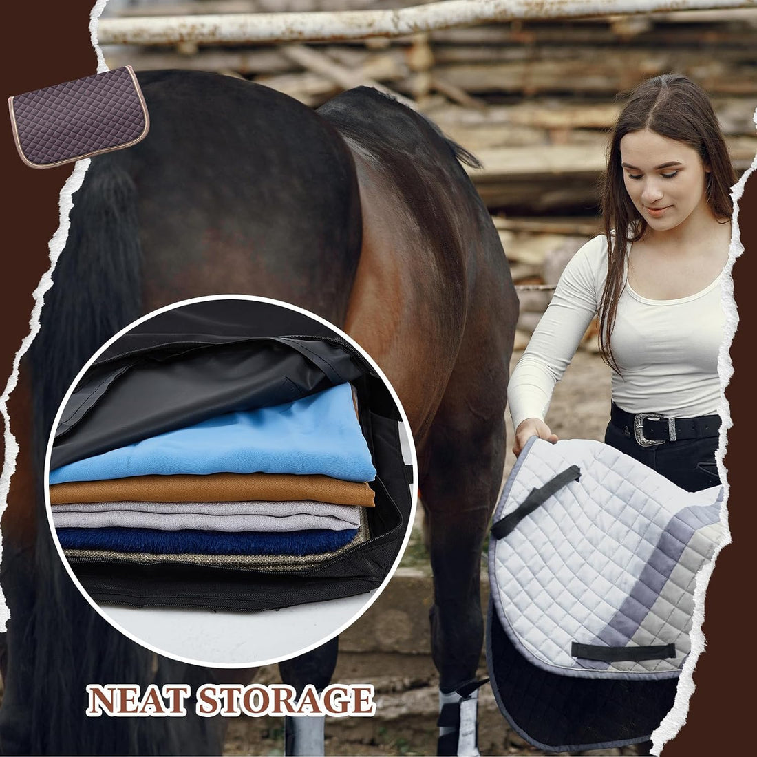 English Saddle Pad Bag with Multiple Compartments, Oxford Cloth