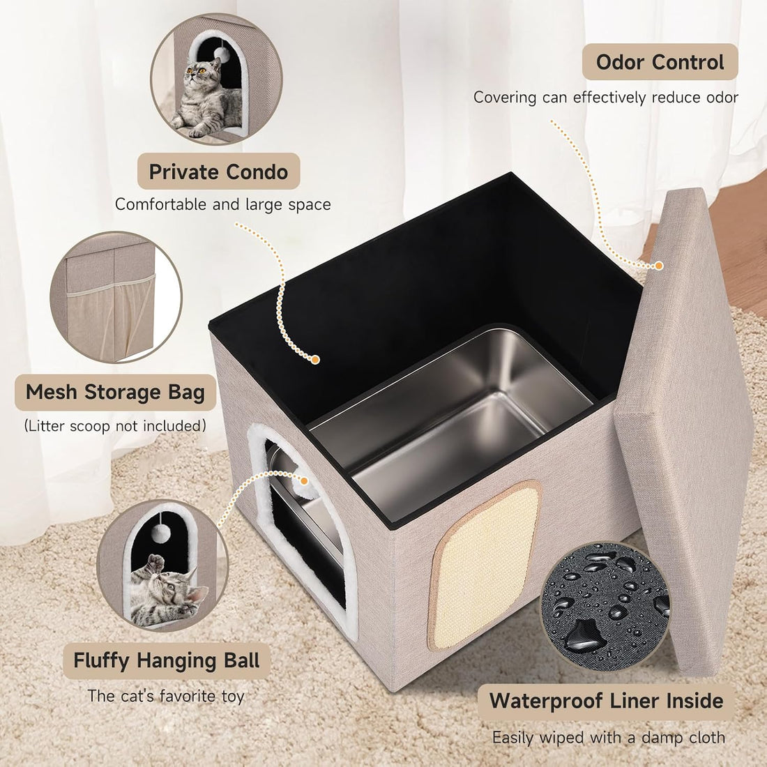 Shikha Hidden Cat Litter Box Enclosure with Scratch Pad & Storage Bag