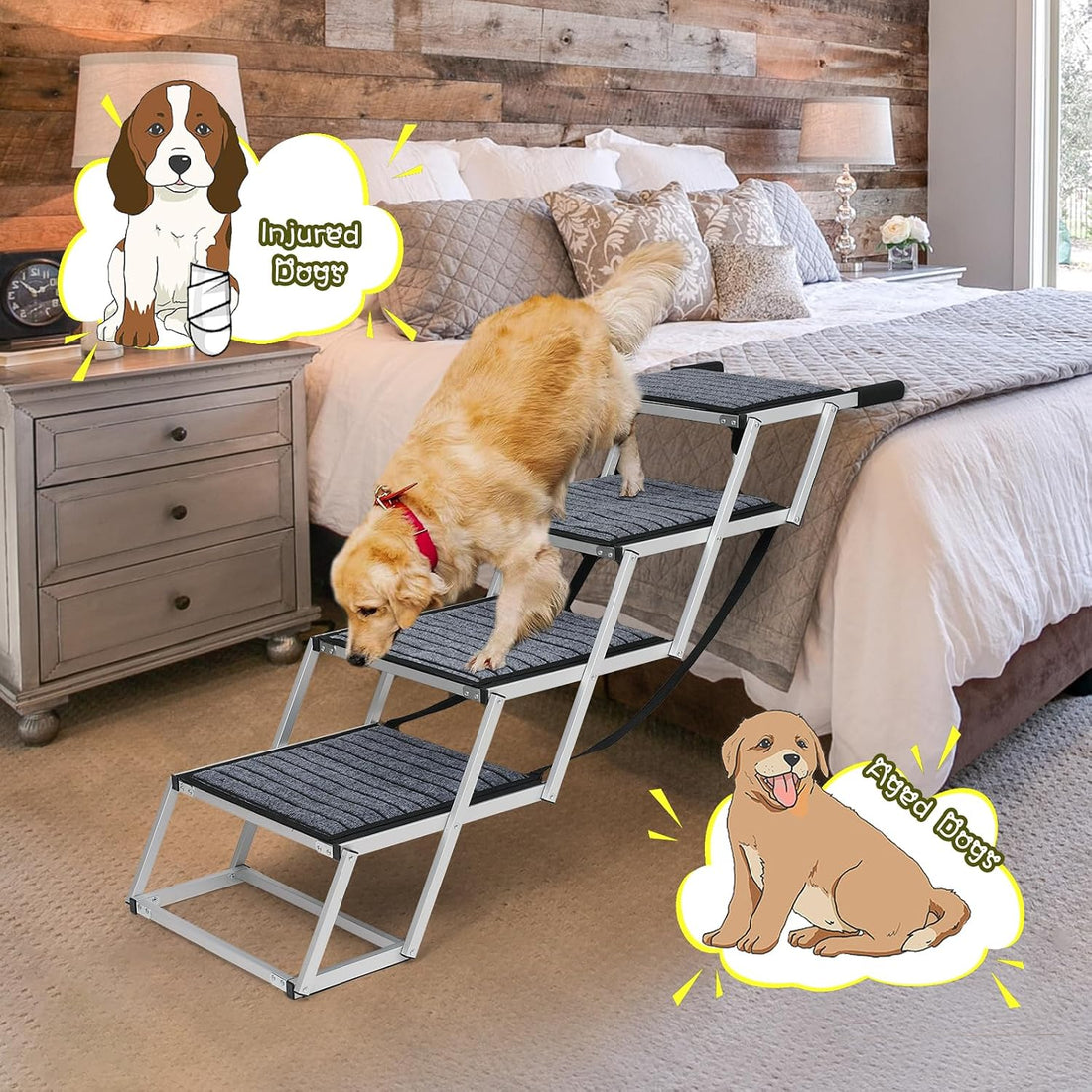 Joyrally Dog Steps for Car, Foldable 4-Step Stairs for SUVs and Trucks