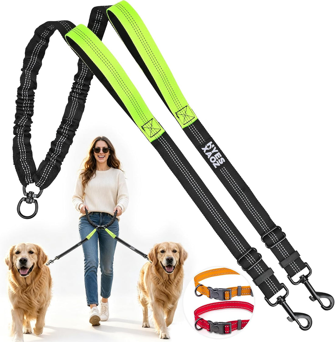 Double Dog Leash No Tangle - Hands Free Lead for 2 Dogs