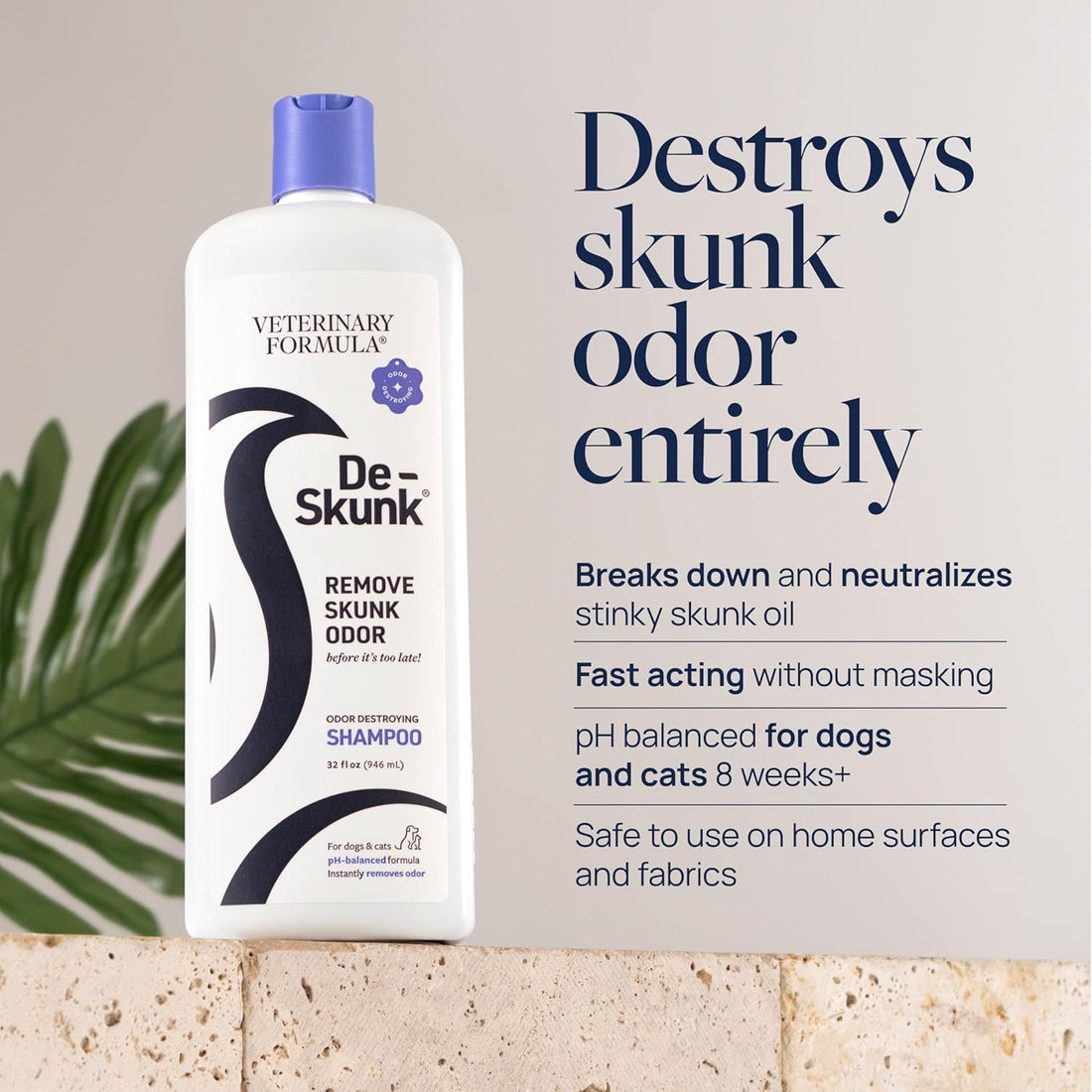 Veterinary Formula De-Skunk Odor Destroying Shampoo for Dogs, 32oz