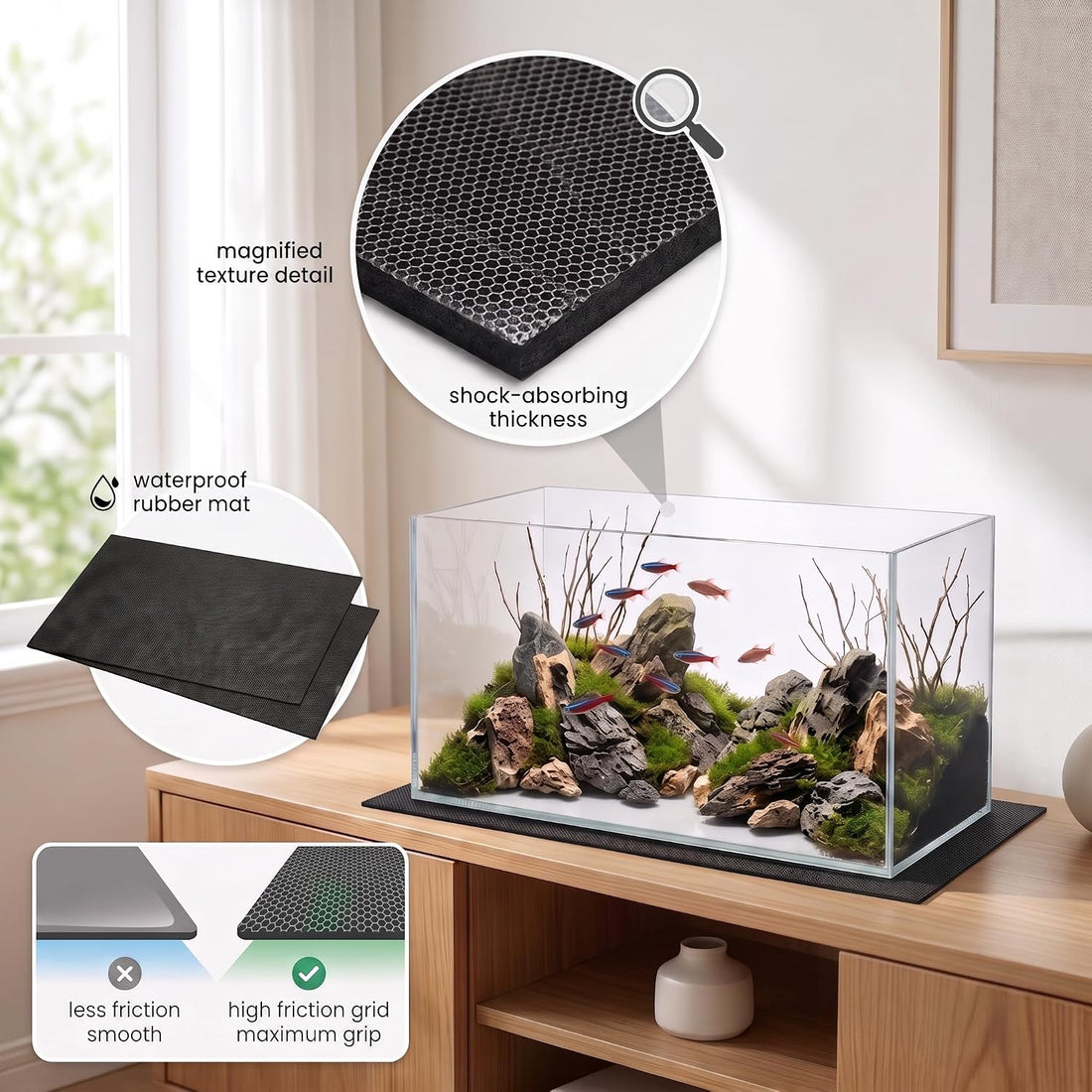 Aquarium Leveling Mat, Non-Slip Neoprene Mat Shockproof Cushion