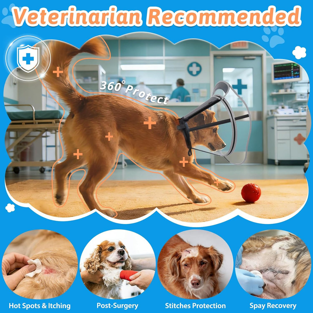Didopet Extended Dog Cone to Stop Licking, Adjustable Depth